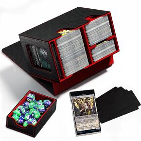 Commander Deck Showcase Box with Dice Tray, Holds up to 280+ Cards Trading Card Storage Box Fits TCG MTG YuGiOh - Patented Design, Packed with 2 Dividers & 35PT Card Brick(Black/Red)