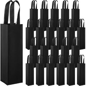 Hoolerry 36 Pcs Single Wine Bag Christmas Fabric Reusable Tote Gift Bags Bulk Bottle Holder Wine Carrier with Handles for Shopping Wedding Birthday Dinner Parties(Black)