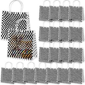 Abbylike 24 Pcs Checkered Race Car Clear PVC Gift Bag with Handles Party Favor Bag Candy Gift Treat Bags for Sports Theme Party Decorations Game Celebration Supplies Birthday Decorations
