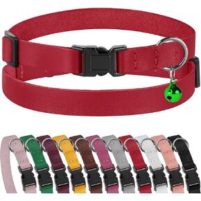 Muromto Leather Cat Collar Breakaway Adjustable Girl Boy Pet Collars for Cats Kitten Black Pink Green Brown Yellow Red White (Red)