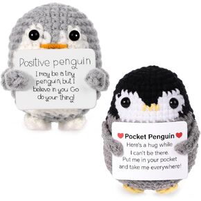 TOYMIS Mini Crochet Penguin Pair, Funny Support Penguin Hug, Knitted Potato Animals, Party Decoration, Encouragement Gift