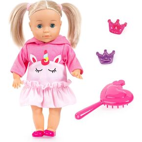 Bayer Design: Charlene Little Lover Doll - 13" Pink Unicorn Top - w/Kiss & Laugh Sounds, Blonde, Hair Accessories, Open/Closes Eyes, Kids Age 18+ Mo