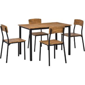GIA Series 5pcs Industrial Set Include Rectangle 43.25"x27.5"x29.5" Table and Four Matching Dining Chairs, Set of 5, Rustic Brown/Black