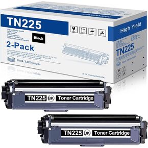 TN225 TN-225 Black High Yield Toner Cartridge 2 Pack Replacement for Brother TN 225 Toner for HL-3140CW MFC-9330CDW MFC-9340CDW HL-3180CDW MFC-9130CW MFC-9140CDN DCP-9015CDW Printer Toner TN225BK