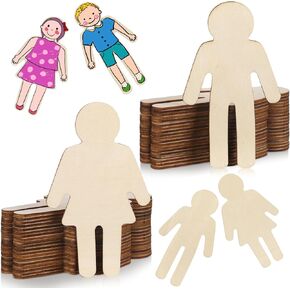 Barydat 60 Pcs People Shaped Wood Cutouts 5.5 x 2.4 Inch Wood Boy & Girl Shaped DIY Crafts Wooden Unfinished Blank People Slices for DIY Projects Home Party Decor