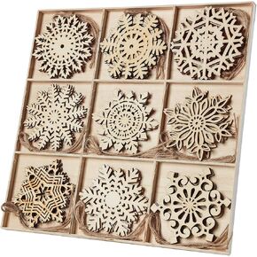 N&T NIETING 27pcs Wooden Snowflakes Shaped Embellishments Hanging Ornaments for Christmas Decoration