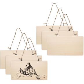 6 PCS Unfinished Hanging Wood Sign Blank with Jute, Paulownia Rectangle Plaque Wooden Slice Hanging Signs for Crafts Burning Carving Painting Home Décor 11.8 x 5.9 x 0.47 Inch