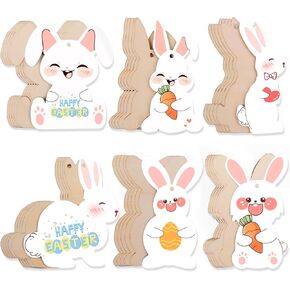 generic 36 Pcs Wooden Bunny Cutouts, 6 Styles Unfinished Wood Rabbit Shaped Slices Tags Signs with Hemp Rope for Adults Birthday Wedding Decorations Teacher Kids Painting DIY Crafts, Small