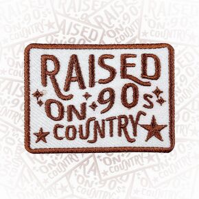 Raised On 90s Country Patch 3 Inches Iron On/Sew On Embroidered Applique Patch for Clothes Backpacks Hats, Funny Country Western DIY Cowboy, Cowgirl Accessories Gifts for Mom Dad Friends Coworkers