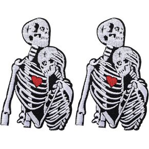 2Pcs Skull Heart Embroidery Patches, Iron On Patches for Jackets, Name Patches Embroidered for Women, Skull Patch Iron On for Clothes, Hats, Bags, Jeans(3.35x2.17 Inch)