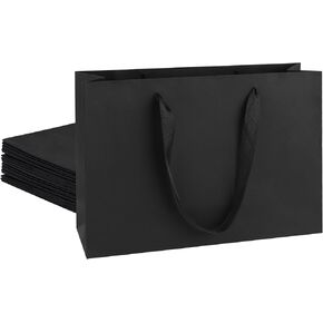 STOBOCTER Black Gift Bags with Handles, 6 Pcs Large Gift Bags, Black Kraft Paper Shopping Bags with Ribbon Handles, for Small Business, Retail, Wedding, Christmas, Party and Holiday (12.6''x4''x8.8'')