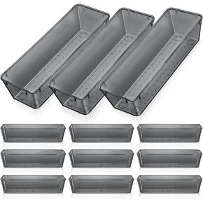 MAITYS 12 PCS DRIVER DRIVERERIZER 9 × 3 × 2 بوصات أواني بلاستيكية شفافة منظمي أدراج المطبخ لأدوات المكتب Silverware Officels مستحضرات التجميل والحمامات (الوردي)