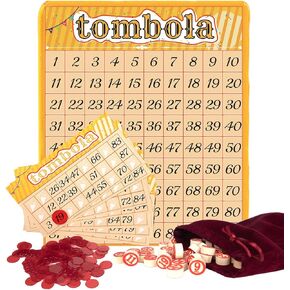 لعبة Extguds Tombola Bingo Game ، لعبة Tombola الإيطالية Vintage ، Russian Lotto برقم 1-90 لليانصيب ، لما يصل إلى 24 لاعبًا