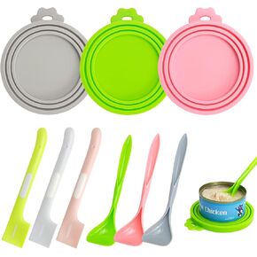 3 Sets 9 Pcs Pet Food Can Covers Lids and Pet Food Scoop, Food Pet Spoons for Wet Food Silicone Can Lids for Dog Cat Pet Suitable for Cans Of 2.5/2.9/3.3 Inches
