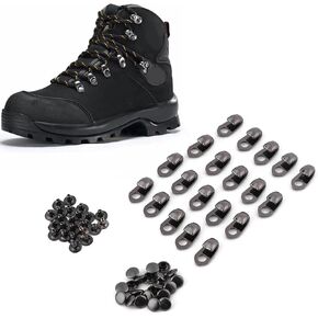 Hapivida 20Pcs/Set Lace Fittings, Black Metal Boot Hooks Boot Lace Hooks Eyelets Repair Kit with Rivets for Camp Hike Climbing Leather Boot Shoes Repair