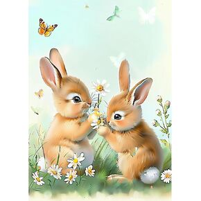 Naimoer Bunny Diamond Painting Kits للبالغين ، DIY 5D Diamond Painting Easter ، Full Drill Spring Diamond Art Kits مثالية للاسترخاء وديكور الجدار المنزلي 30 × 40 سم