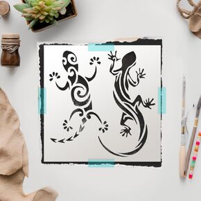 Lizards Stencil Reusable Sturdy Flexible Clear Plastic 1-5.5x5.5 in Arts and Crafts Material Scrapbooking for Airbrush Painting Drawing