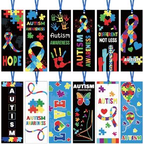 Haooryx World Autism Awareness Bookmarks - 246Pcs Colorful Puzzle Pieces Ribbon Autism Awareness Bookmark Gift for Kids Fundraiser Inspirational School Stationery Edcational Event Seminar Stationery