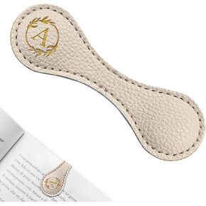 ABTOLS Magnetic Leather Initial Bookmarks, Vintage Initial ID Identification Book Marker Clip Gift Beige Capital Letter Book Markers for Book Lover Avid Readers (J)