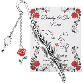 UJIMS Beauty Beast Movie Inspired Gift Rose Flower Book Bookmark for Princess Movie Fans Jewelry Beauty Fairy Story Gift (BeautyroseBookmark)