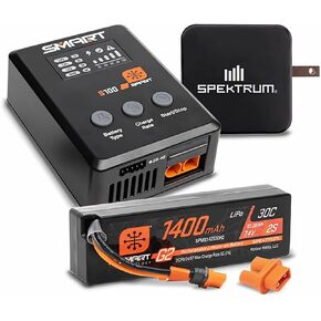 Spektrum Accessories Smart Powerstage Bundle: 1400mAh 2S 30C LiPo Battery (IC2) / S100 Charger / 65W Power Block/Adapter, SPMXPSS215