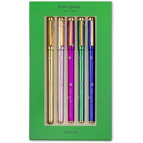 مجموعة قلم Kate Spade New York Point من 5 ، الأقلام المعدنية الملونة البلاستيكية ، أقلام الحبر الملونة بالألوان الدقيقة للكتابة الدقيقة والمجلة ، النقاط المعدنية