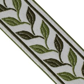 Designer’s Shop Jacquard Woven Embroidery Trim Green Leaves JR 725, 2" (50mm) x 3 Yards for DIY Sewing Crafting Home Decor Trim