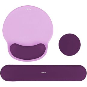 MOSISO Wrist Rest Support for Mouse Pad&Keyboard Set, Circle Curved Ergonomic Mousepad&Coaster Non-Slip Base Home/Office Pain Relief&Easy Typing Pad with Soft Cloth&Raised Memory Foam, Plum