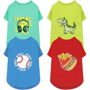XPUDAC 4 Pack Dog Shirts Soft Summer Dog Clothes for Small Medium Dogs Breathable Lightweight Cute Tshirt with Sleeves Puppy Cat Outfit, Mint Green, Red, Blue, Yellow Green-X-Large