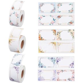 3 Rolls 3 Styles Flower Name Tag Blank Sticker Tapes, Floral Rectangle Writable Name Decals Name Bubble Address Waterproof Label Stickers for Jar Spice Food Container Pantry