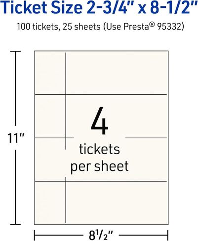 Avery Printable Rectangle Tickets, 2-3/4" x 8-1/2", Matte Ivory Cardstock, Laser/Inkjet, 200 Total in Saudi Arabia