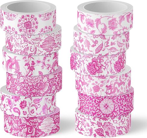 Whaline 12 Rolls Blue Floral Washi Tape Chinoiserie Flower Washi Tape Vintage Masking Decorative Gift Wrapping Paper Tape for DIY Craft Scrapbook Envelope Party Favor Supplies in Saudi Arabia