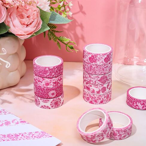 Whaline 12 Rolls Blue Floral Washi Tape Chinoiserie Flower Washi Tape Vintage Masking Decorative Gift Wrapping Paper Tape for DIY Craft Scrapbook Envelope Party Favor Supplies in Saudi Arabia