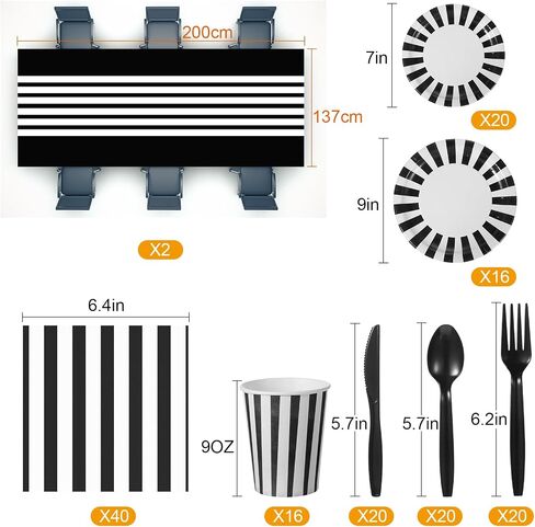 154 PCS أبيض وأسود أدوات مائدة مائدة مدينات مجموعة أبيض وأسود الحفلات لوازم المائدة المقصورة على طاولة شريط تغطية الأطباق مناديل ، سكاكين فوركس ملاعق (أسود) in Kuwait