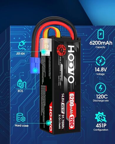 HOOVO 4S Lipo Battery 14.8V 6200mAh 120C RC Battery EC5 Plug Hard Case for RC Car Truck Buggy RC Quadcopter Helicopter Airplane Racing FPV UAV Drone (2 Pack) in Saudi Arabia