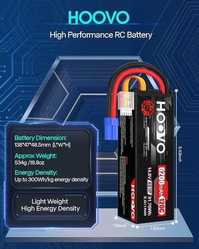 HOOVO 4S Lipo Battery 14.8V 6200mAh 120C RC Battery EC5 Plug Hard Case for RC Car Truck Buggy RC Quadcopter Helicopter Airplane Racing FPV UAV Drone (2 Pack) in Saudi Arabia