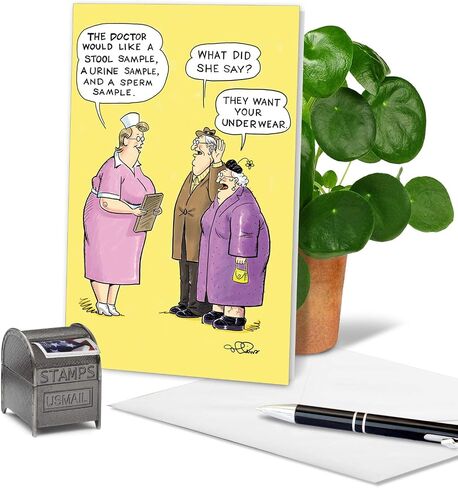 NobleWorks Funny Birthday Paper Card with 5 x 7 Inch Envelope (1 Card) Bday Want Underwear Collins Birthday Cartoon 4760Z in Saudi Arabia