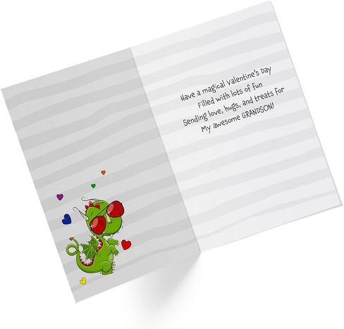 Single Valentine’s Day Card For Grandson | Cool Dragon With Blank Image For Coloring | Your Purchase Helps Animals In Need | 5"x7.5" | Vday Card with Envelope | Made in USA | Female in Kuwait