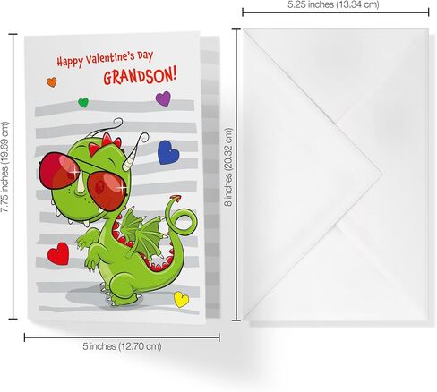 Single Valentine’s Day Card For Grandson | Cool Dragon With Blank Image For Coloring | Your Purchase Helps Animals In Need | 5"x7.5" | Vday Card with Envelope | Made in USA | Female in Kuwait