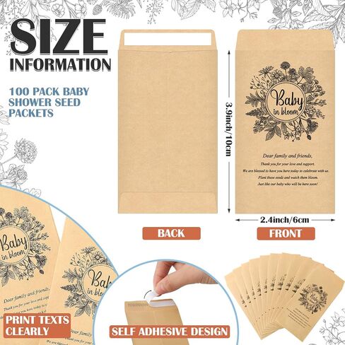 100 Pcs Baby Shower Seed Packets Baby in Bloom Flower Seed Packets Bulk 100 Thank You Cards 100 Organza Gift Bags for Party Gift Favors, No Seeds(Blue) in Kuwait