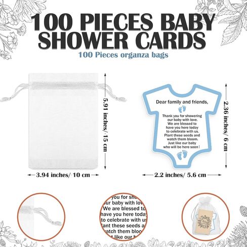 100 Pcs Baby Shower Seed Packets Baby in Bloom Flower Seed Packets Bulk 100 Thank You Cards 100 Organza Gift Bags for Party Gift Favors, No Seeds(Blue) in Kuwait