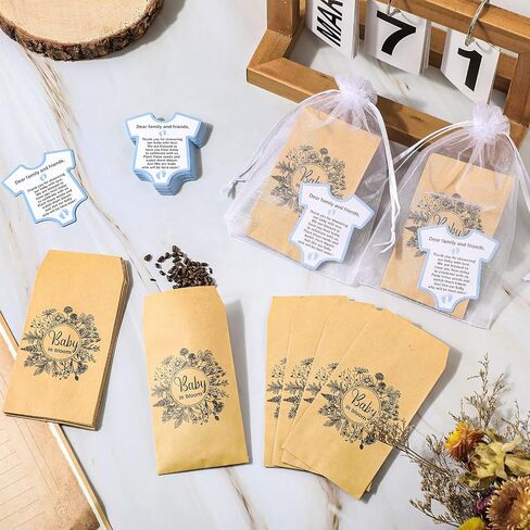 100 Pcs Baby Shower Seed Packets Baby in Bloom Flower Seed Packets Bulk 100 Thank You Cards 100 Organza Gift Bags for Party Gift Favors, No Seeds(Blue) in Kuwait