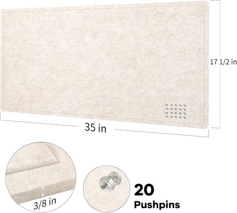 Bulletin Board, 35 x 17 1/2 inches Felt Board - Decorative Pin Board, Cork Board Alternative for Wall, Foldable Picture Board Self-Adhesive Vision Board Prayer Board with 20 Pushpins - Oatmeal in Kuwait