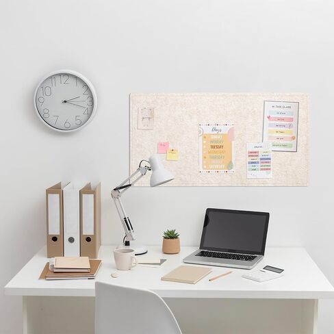 Bulletin Board, 35 x 17 1/2 inches Felt Board - Decorative Pin Board, Cork Board Alternative for Wall, Foldable Picture Board Self-Adhesive Vision Board Prayer Board with 20 Pushpins - Oatmeal in Kuwait