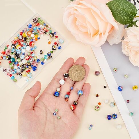 OLYCRAFT about 212~218 Pcs Handmade Flower Millefiori Lampwork Glass Beads 4mm 6mm 8mmm Round Glass Flower Beads 1mm Hole Loose Mixed Color Mosaic Beads for Jewelry Bracelet Necklace Making DIY Craft in Saudi Arabia