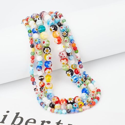 OLYCRAFT about 212~218 Pcs Handmade Flower Millefiori Lampwork Glass Beads 4mm 6mm 8mmm Round Glass Flower Beads 1mm Hole Loose Mixed Color Mosaic Beads for Jewelry Bracelet Necklace Making DIY Craft in Saudi Arabia