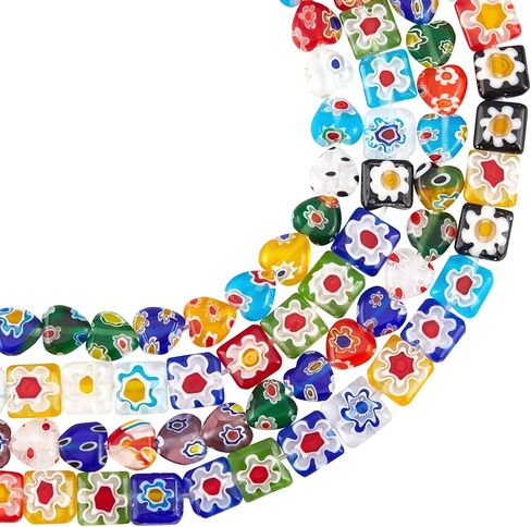 OLYCRAFT about 212~218 Pcs Handmade Flower Millefiori Lampwork Glass Beads 4mm 6mm 8mmm Round Glass Flower Beads 1mm Hole Loose Mixed Color Mosaic Beads for Jewelry Bracelet Necklace Making DIY Craft in Saudi Arabia