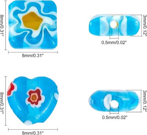 OLYCRAFT about 212~218 Pcs Handmade Flower Millefiori Lampwork Glass Beads 4mm 6mm 8mmm Round Glass Flower Beads 1mm Hole Loose Mixed Color Mosaic Beads for Jewelry Bracelet Necklace Making DIY Craft in Saudi Arabia