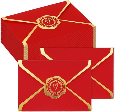 50Pcs Valentine's Day Red Mini Gift Card Envelopes Bulk Greeting Card Holders with Gold Border Invitation Sleeves for Mailing Sending Cards, 2.8 x 3.9 Inch in Saudi Arabia