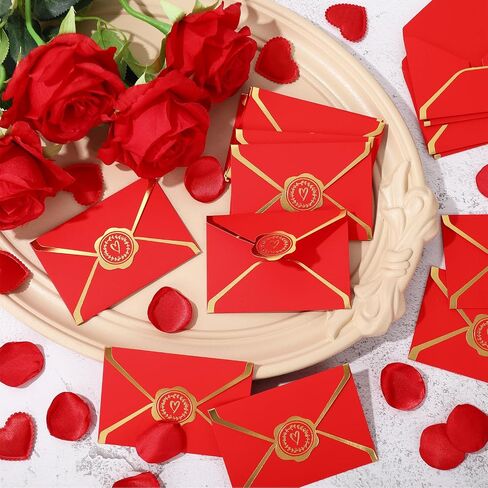50Pcs Valentine's Day Red Mini Gift Card Envelopes Bulk Greeting Card Holders with Gold Border Invitation Sleeves for Mailing Sending Cards, 2.8 x 3.9 Inch in Saudi Arabia
